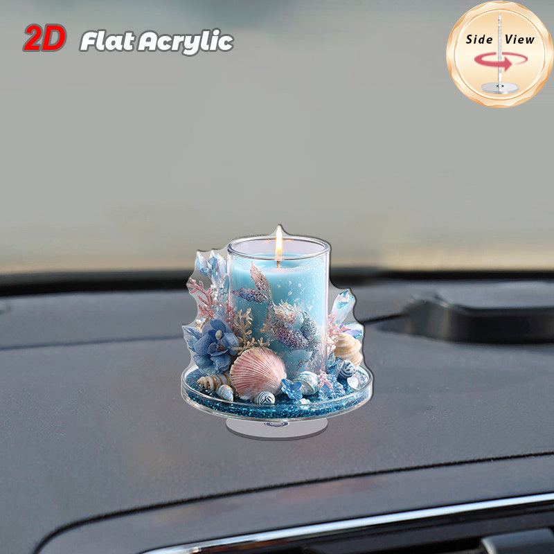 2D Flat, 2D Flat Rotating Acrylic Tabletop Ornament, Set of 1 with Blue Scented Candle, Mermaid Statue and Conch - Ocean Theme Elegant Home Decor for Indoor\u002F Outdoor, No Need to Use It, Durable Acrylic Material, Perfect for Living Room, Bedroom, 2D