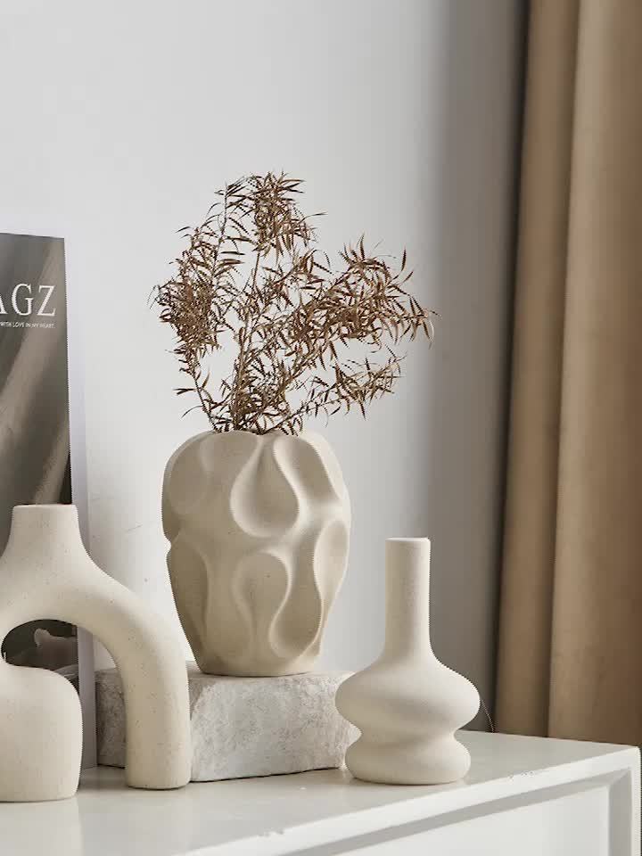 3pcs\u002Fset Boho Ceramic Vase - Round & Donut Shaped, Geometric Pattern, Modern Nordic Minimalist, Ideal for Trendy Home Decor, Living Room, Entryway, Coffee Table, Entryway Decor, Minimalist Design, Artisanal Ceramics, Durable Pottery, Decorative Vases