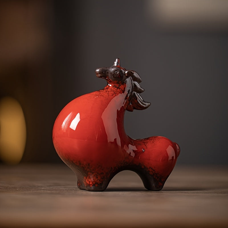 Small Ceramic Tang Horse Ornament | Wealth-Attracting Zodiac Display, Chinese Traditional Decor for Living Room, Entrance, Wine Cabinet, Office Desk