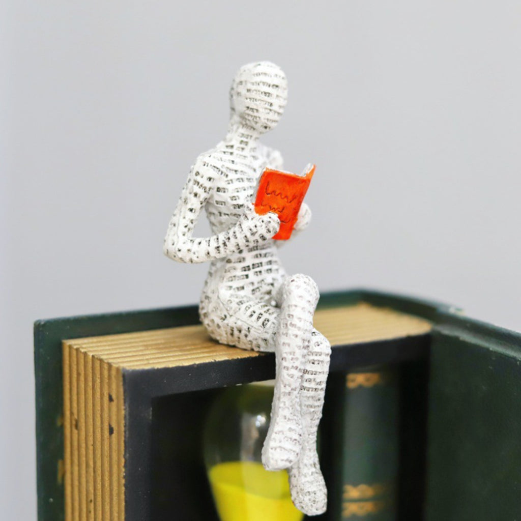 2pcs Reading Man Figurines Set Modern Simple Couple Holding Red Book Resin Statue Desktop Ornament Home Office Decor