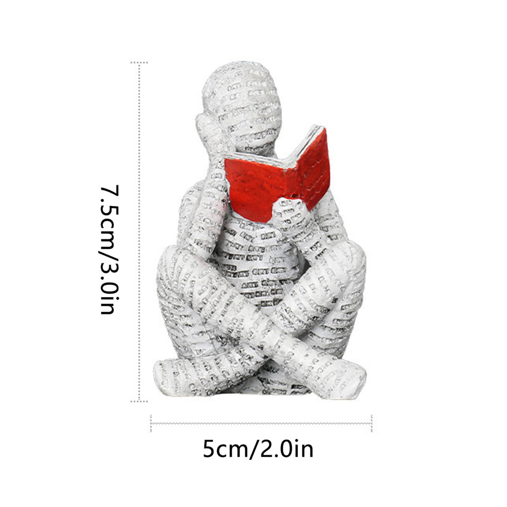 2pcs Reading Man Figurines Set Modern Simple Couple Holding Red Book Resin Statue Desktop Ornament Home Office Decor