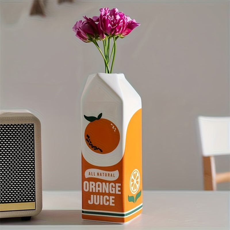1pc Ceramic Vase Creative Orange Fruit Ceramic Ware, Home Living Room Flower Arrangement, Hydroponic Vase Arrangement