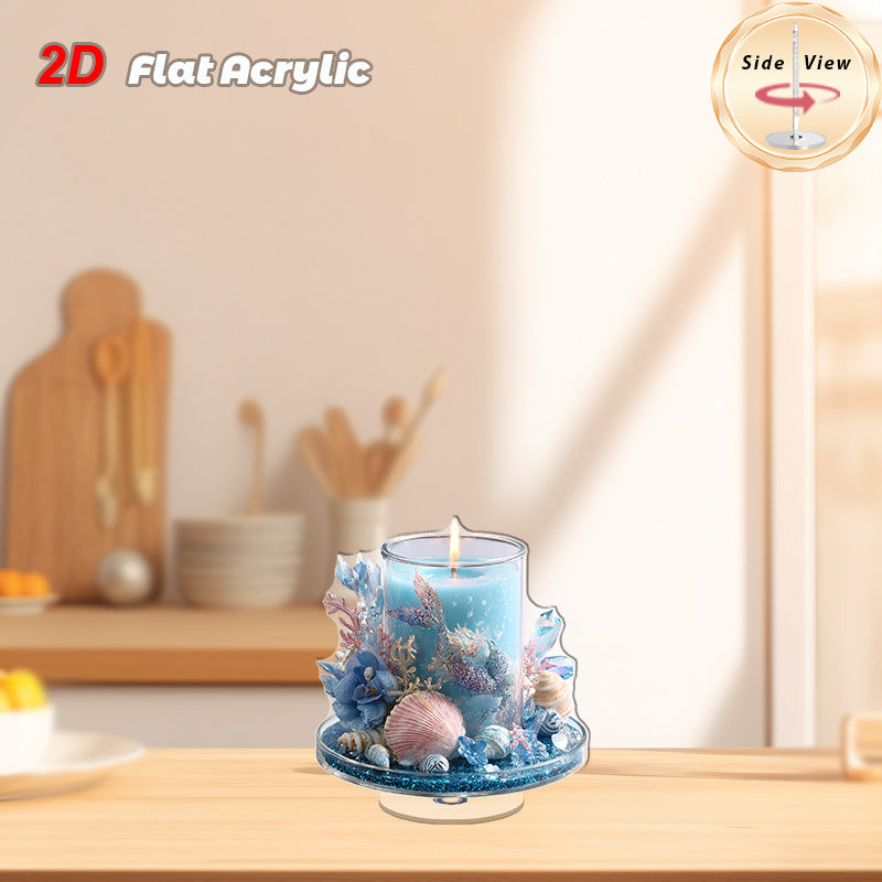 2D Flat, 2D Flat Rotating Acrylic Tabletop Ornament, Set of 1 with Blue Scented Candle, Mermaid Statue and Conch - Ocean Theme Elegant Home Decor for Indoor\u002F Outdoor, No Need to Use It, Durable Acrylic Material, Perfect for Living Room, Bedroom, 2D