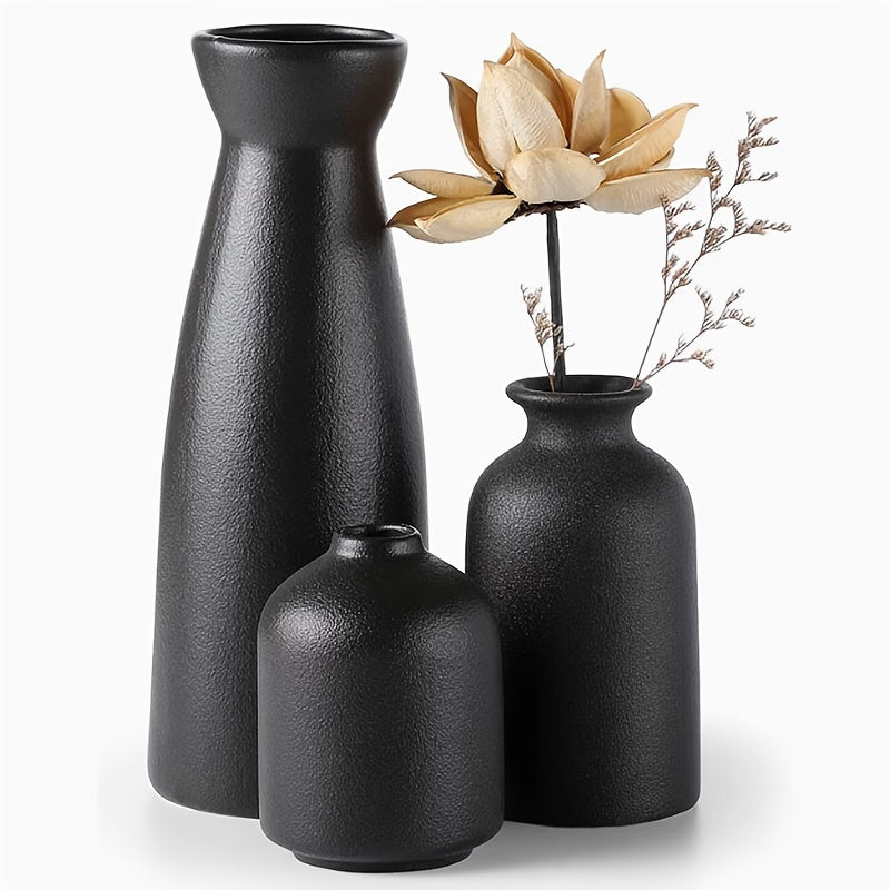 3pcs Boho\u002FBohemian Ceramic Vase Set - Matte Nordic Minimalist Modern Geometric & Floral Designs for Elegant Home Decor | Perfect for Living Rooms, Entryways, Bookshelves, TV Consoles, Bathroom Vanity | Holiday Birthday Gifts Vases Home Decor