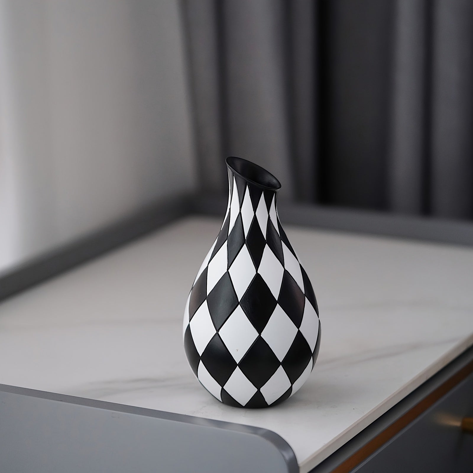 Black And White Vase, Mid Century Modern Striped Vases For Flower&pampas Grass Centerpiece, Black White Checkered Vase For Dining Table Kitchen Tabletop Minimalist Decorative
