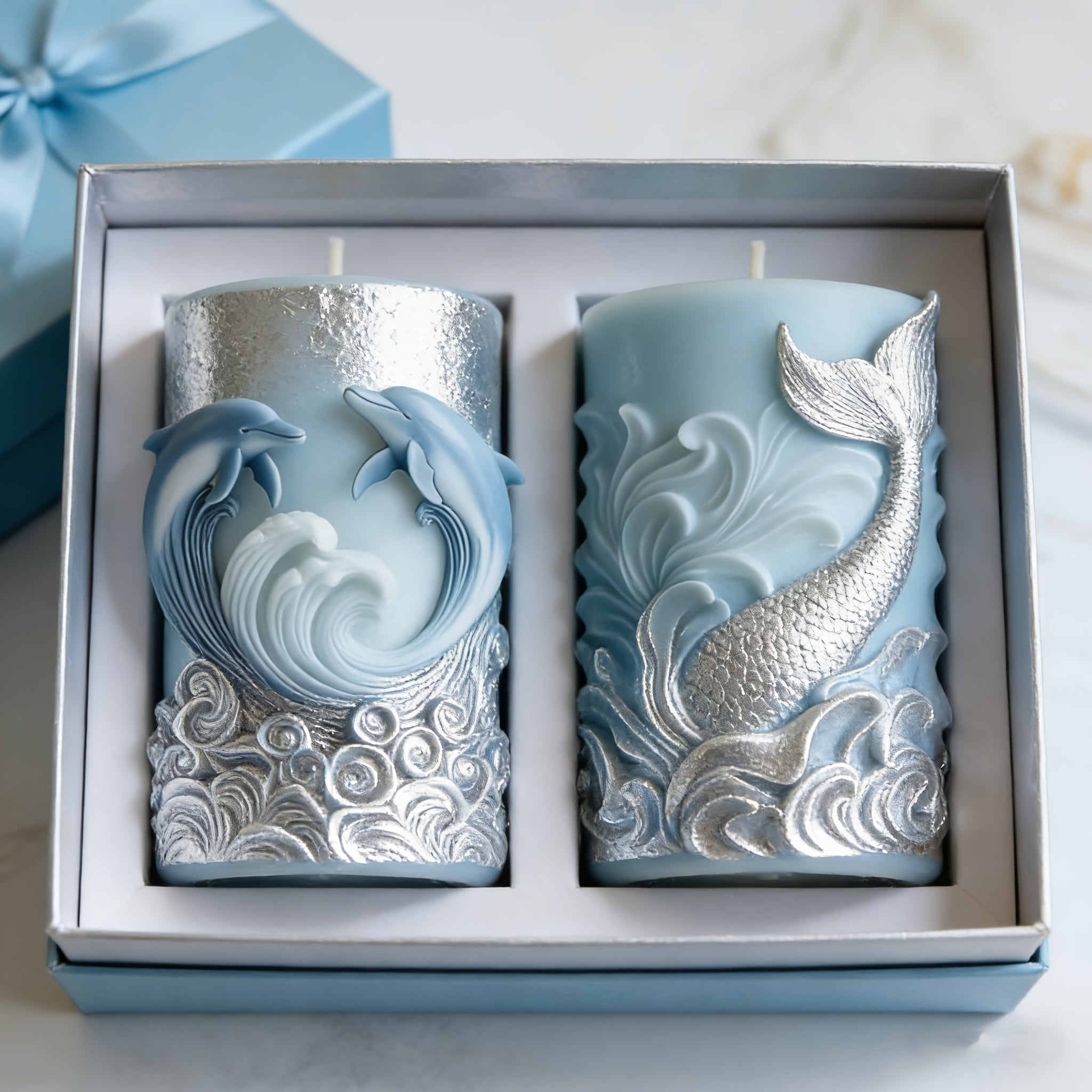 2pcs Silicone Molds for Dolphin & Wave Scented Candle, Resin & Wax Craft, Coastal Grandmother Home Decor, Perfect Beach House Candle for Bedroom Bathroom, Ideal Nautical Gift