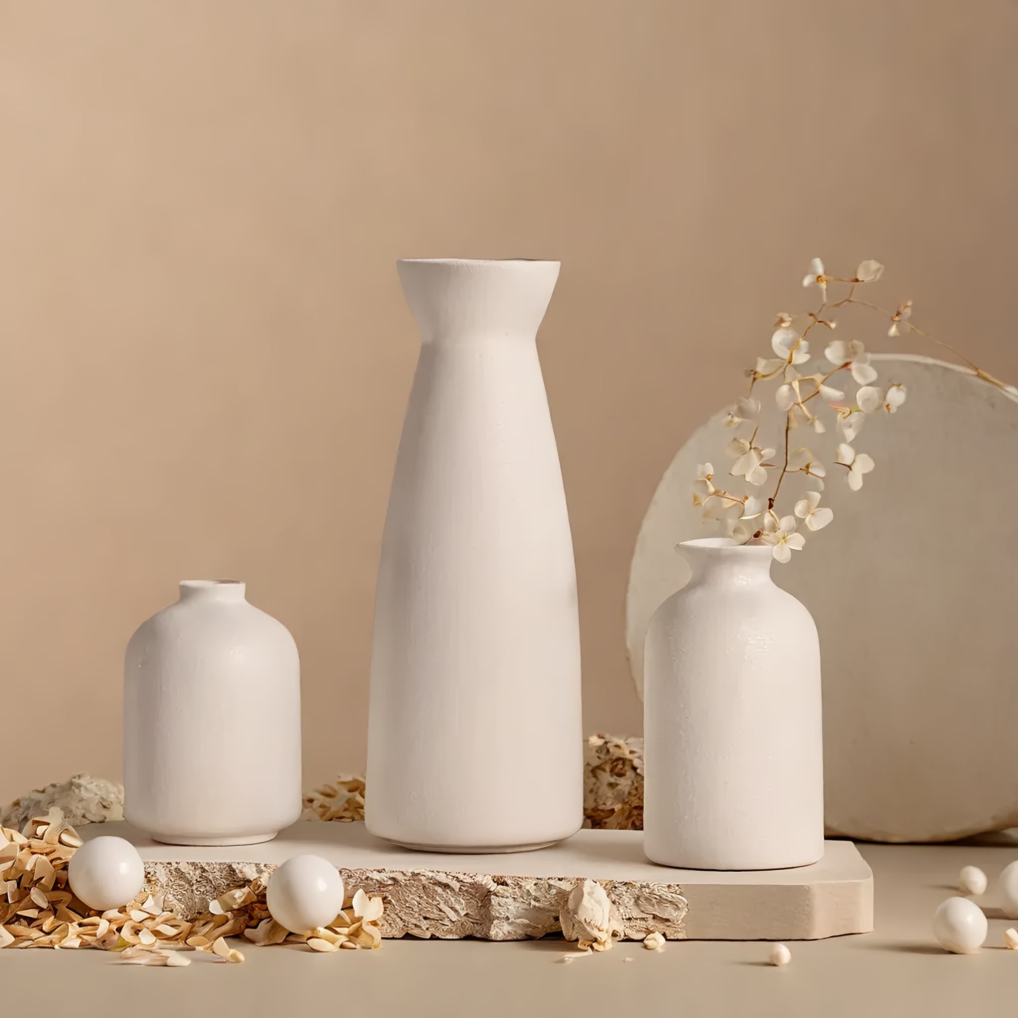 3pcs Boho\u002FBohemian Ceramic Vase Set - Matte Nordic Minimalist Modern Geometric & Floral Designs for Elegant Home Decor | Perfect for Living Rooms, Entryways, Bookshelves, TV Consoles, Bathroom Vanity | Holiday Birthday Gifts Vases Home Decor