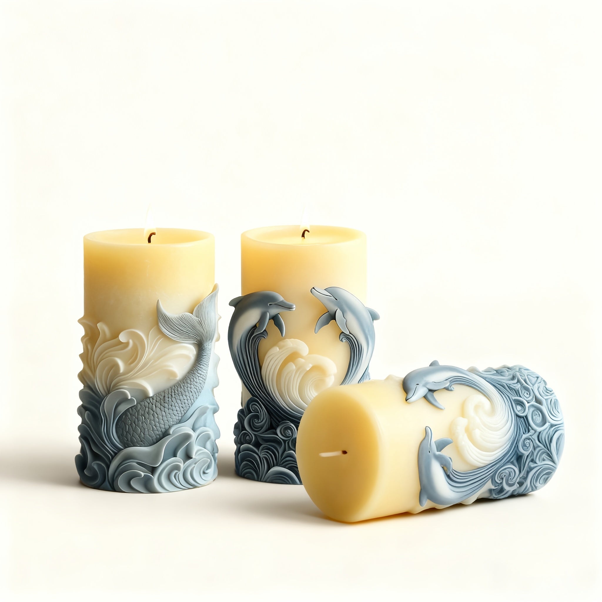 2 Styles Dolphin Pattern Columnar Molds for DIY Candle Plaster Soap Aromatherapy Craft Making with Soy Wax, Beeswax, Resin, Perfect for Christmas, Valentine's Day, Gifts, Festival Home Decoration