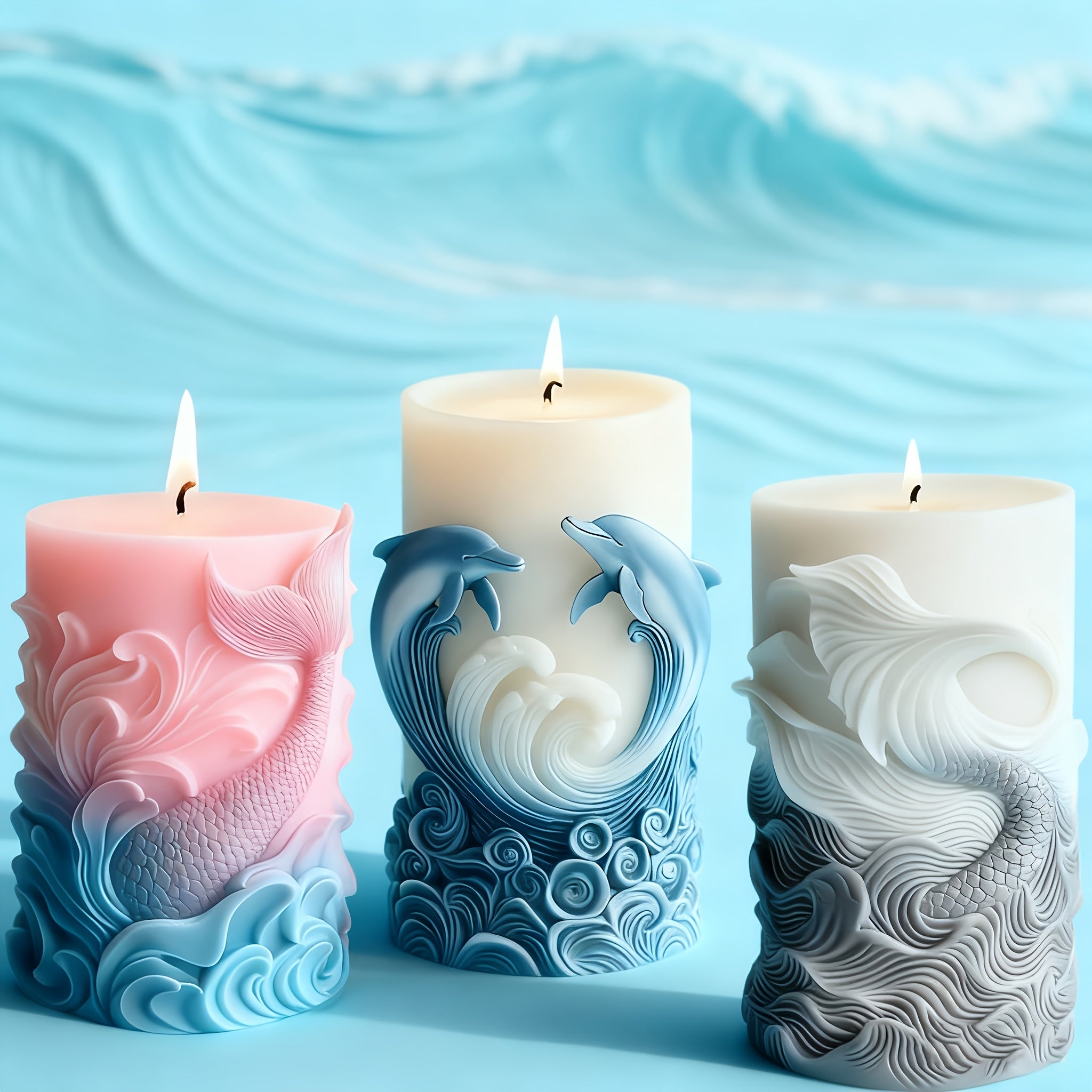 2 Styles Dolphin Pattern Columnar Molds for DIY Candle Plaster Soap Aromatherapy Craft Making with Soy Wax, Beeswax, Resin, Perfect for Christmas, Valentine's Day, Gifts, Festival Home Decoration