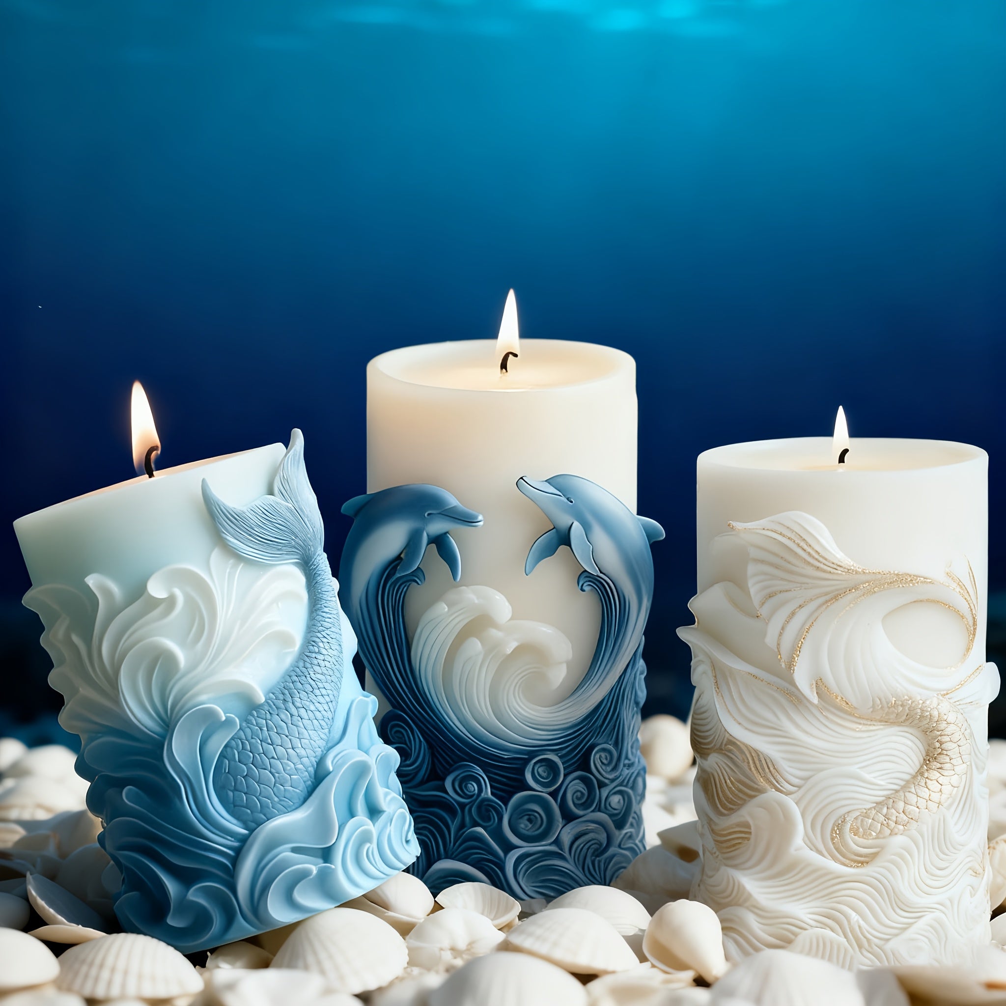 2 Styles Dolphin Pattern Columnar Molds for DIY Candle Plaster Soap Aromatherapy Craft Making with Soy Wax, Beeswax, Resin, Perfect for Christmas, Valentine's Day, Gifts, Festival Home Decoration