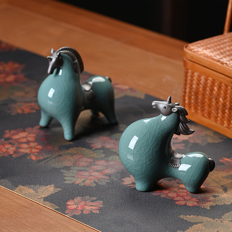 Small Ceramic Tang Horse Ornament | Wealth-Attracting Zodiac Display, Chinese Traditional Decor for Living Room, Entrance, Wine Cabinet, Office Desk