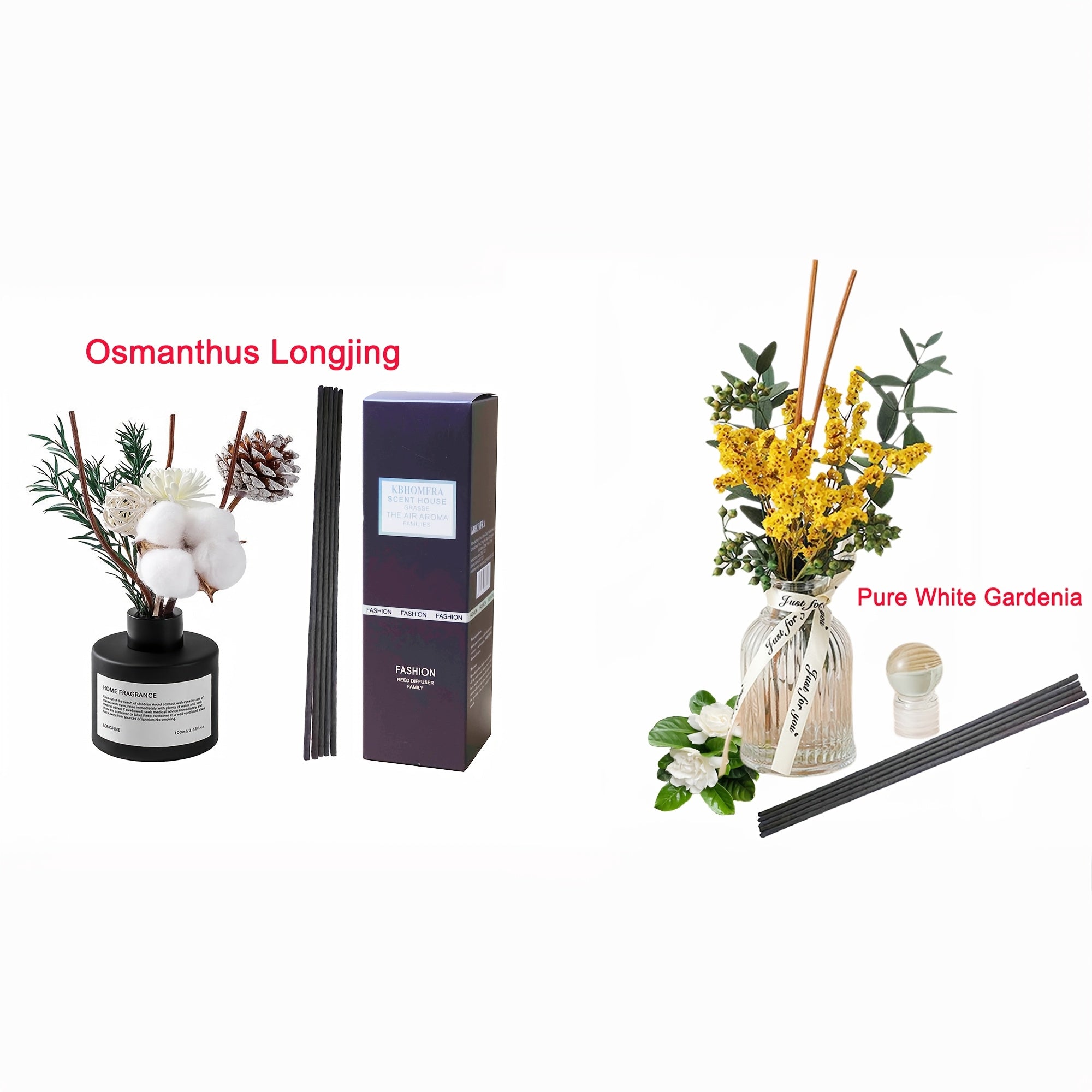 2pcs Gardenia Scented Christmas Reed Diffuser 3.38fl.oz Home Fragrance Aromatherapy Sticks