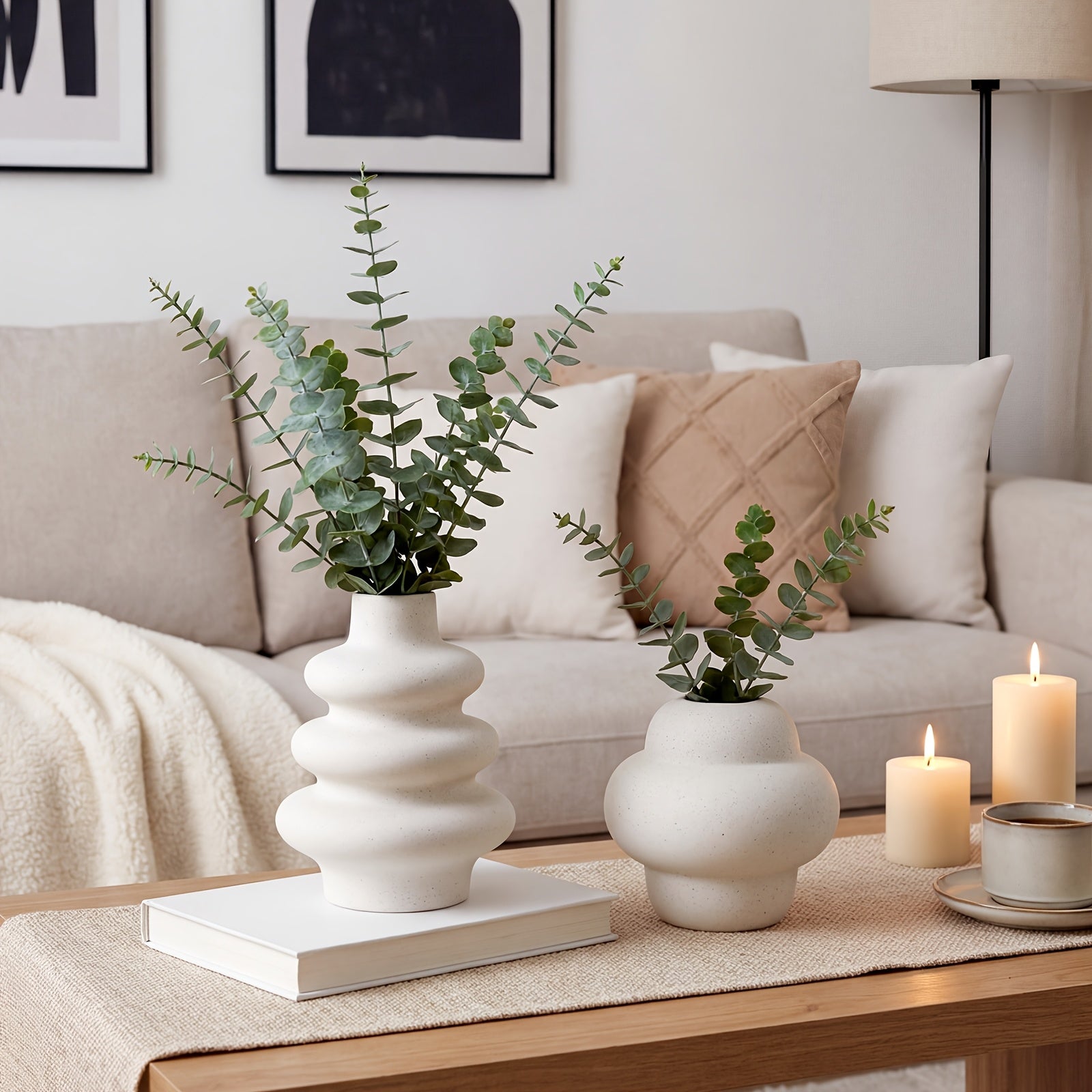 TOMNK 5pcs Suitable for Nordic Modern Boho Ceramic Vase Set - Matte Base Vases with Sturdy Footed, Minimalist Aesthetic Decorative Flower Holders for Shelf, Mantle, Entryway Table Decor, for Home Decorations (Ceramic)