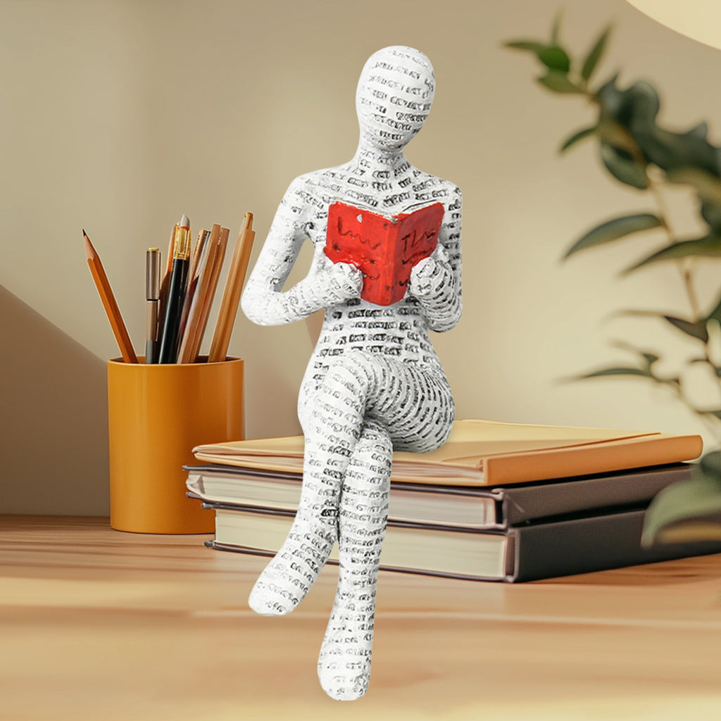 2pcs Reading Man Figurines Set Modern Simple Couple Holding Red Book Resin Statue Desktop Ornament Home Office Decor