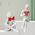 2pcs Reading Man Figurines Set Modern Simple Couple Holding Red Book Resin Statue Desktop Ornament Home Office Decor