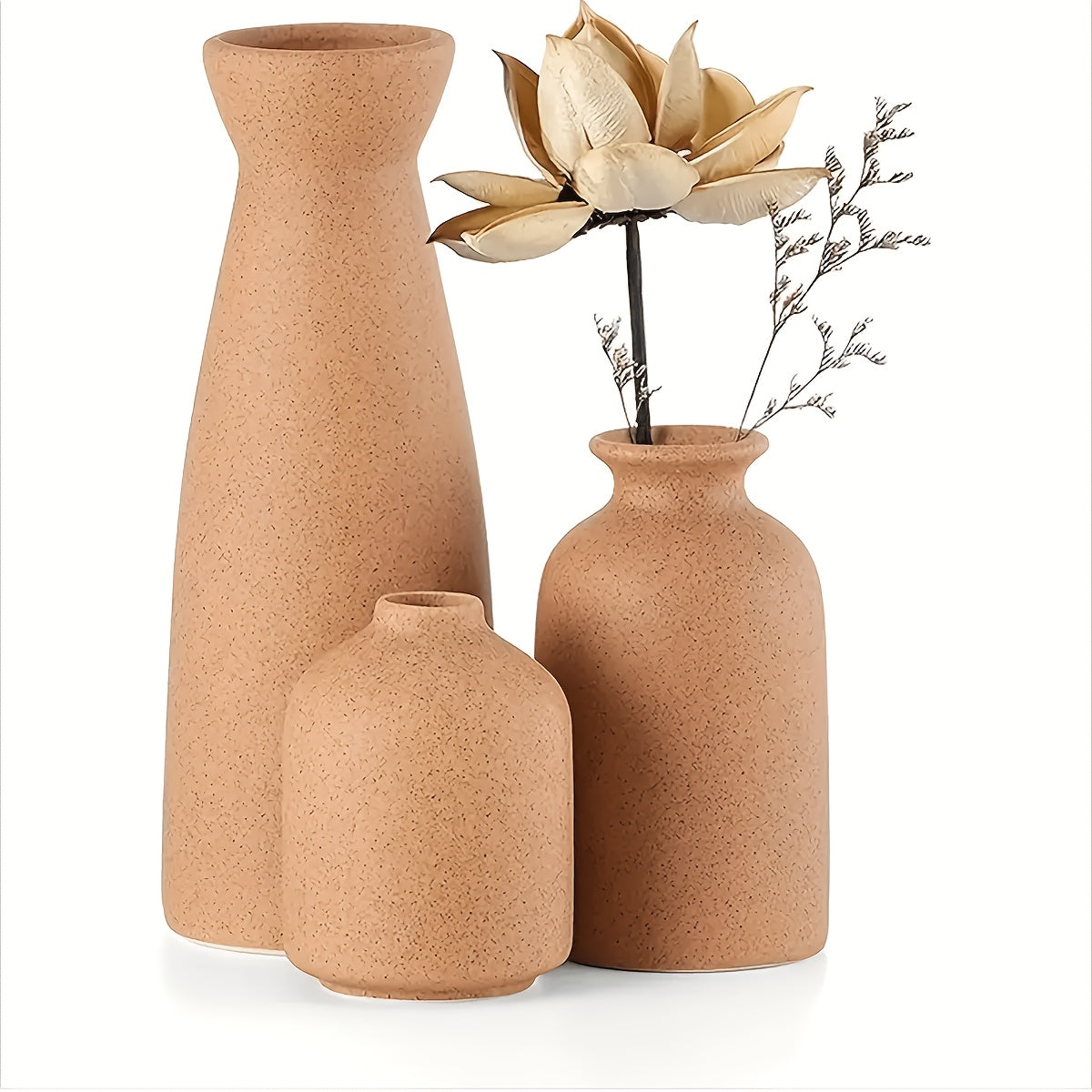 3pcs Boho\u002FBohemian Ceramic Vase Set - Matte Nordic Minimalist Modern Geometric & Floral Designs for Elegant Home Decor | Perfect for Living Rooms, Entryways, Bookshelves, TV Consoles, Bathroom Vanity | Holiday Birthday Gifts Vases Home Decor
