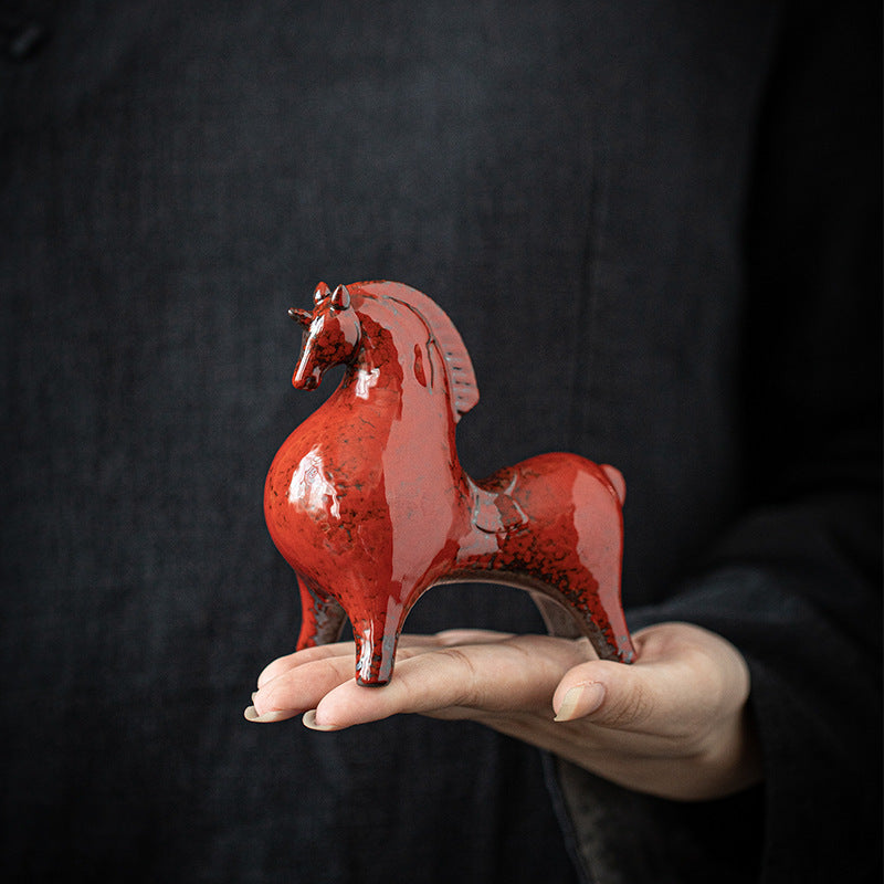 Small Ceramic Tang Horse Ornament | Wealth-Attracting Zodiac Display, Chinese Traditional Decor for Living Room, Entrance, Wine Cabinet, Office Desk