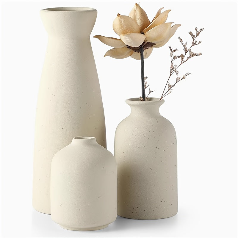 3pcs Boho\u002FBohemian Ceramic Vase Set - Matte Nordic Minimalist Modern Geometric & Floral Designs for Elegant Home Decor | Perfect for Living Rooms, Entryways, Bookshelves, TV Consoles, Bathroom Vanity | Holiday Birthday Gifts Vases Home Decor