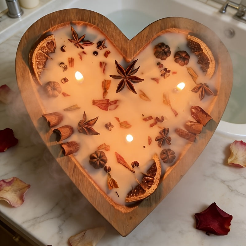 Love Heart Scented Candle - 24+ Hours Burn Time Soy Wax Candle, 8 Scents (Vanilla Bean, Lavender, Apple, Peony, Pineapple, Spa Water, Linen, Tropical Essence) - Yoga & Candles, Gift For Women, Thanksgiving, Halloween, Christmas, Without Battery