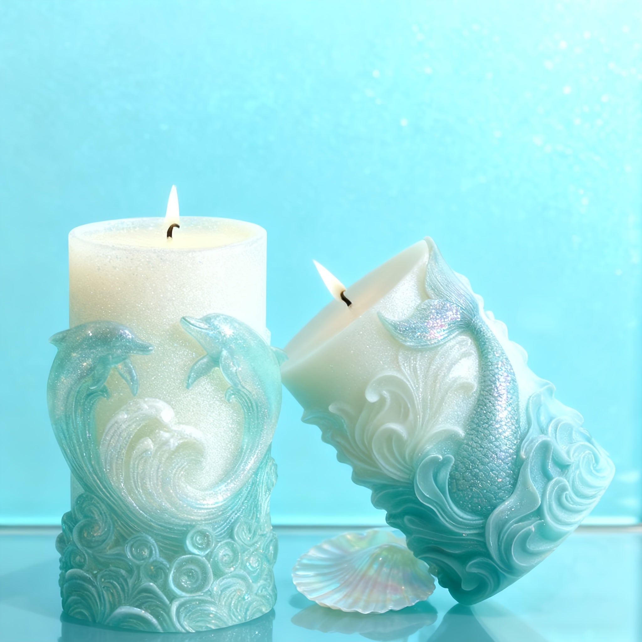 2 Styles Dolphin Pattern Columnar Molds for DIY Candle Plaster Soap Aromatherapy Craft Making with Soy Wax, Beeswax, Resin, Perfect for Christmas, Valentine's Day, Gifts, Festival Home Decoration