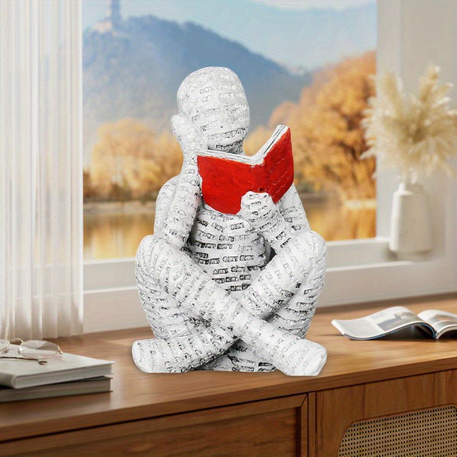 2pcs Reading Man Figurines Set Modern Simple Couple Holding Red Book Resin Statue Desktop Ornament Home Office Decor