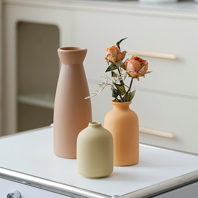 3pcs Boho\u002FBohemian Ceramic Vase Set - Matte Nordic Minimalist Modern Geometric & Floral Designs for Elegant Home Decor | Perfect for Living Rooms, Entryways, Bookshelves, TV Consoles, Bathroom Vanity | Holiday Birthday Gifts Vases Home Decor