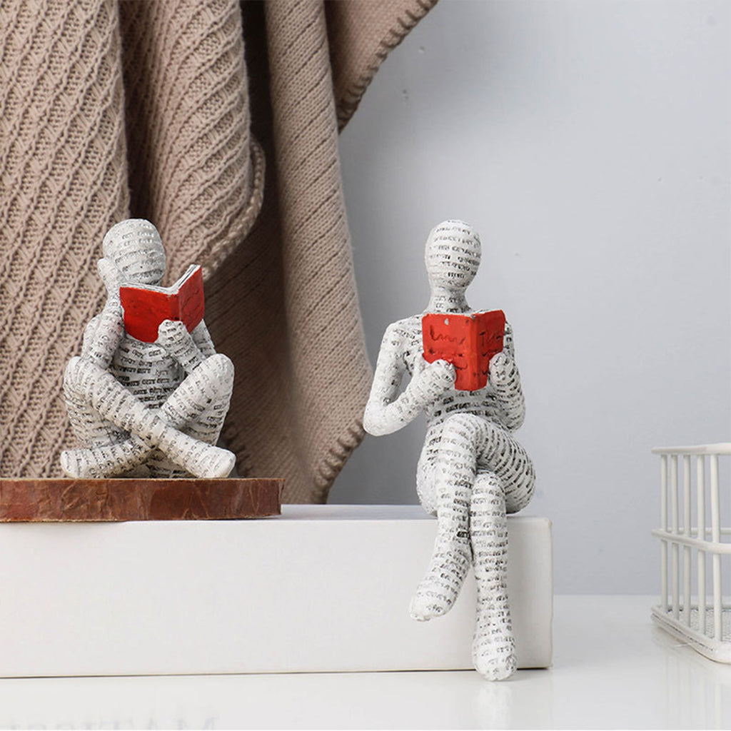 2pcs Reading Man Figurines Set Modern Simple Couple Holding Red Book Resin Statue Desktop Ornament Home Office Decor