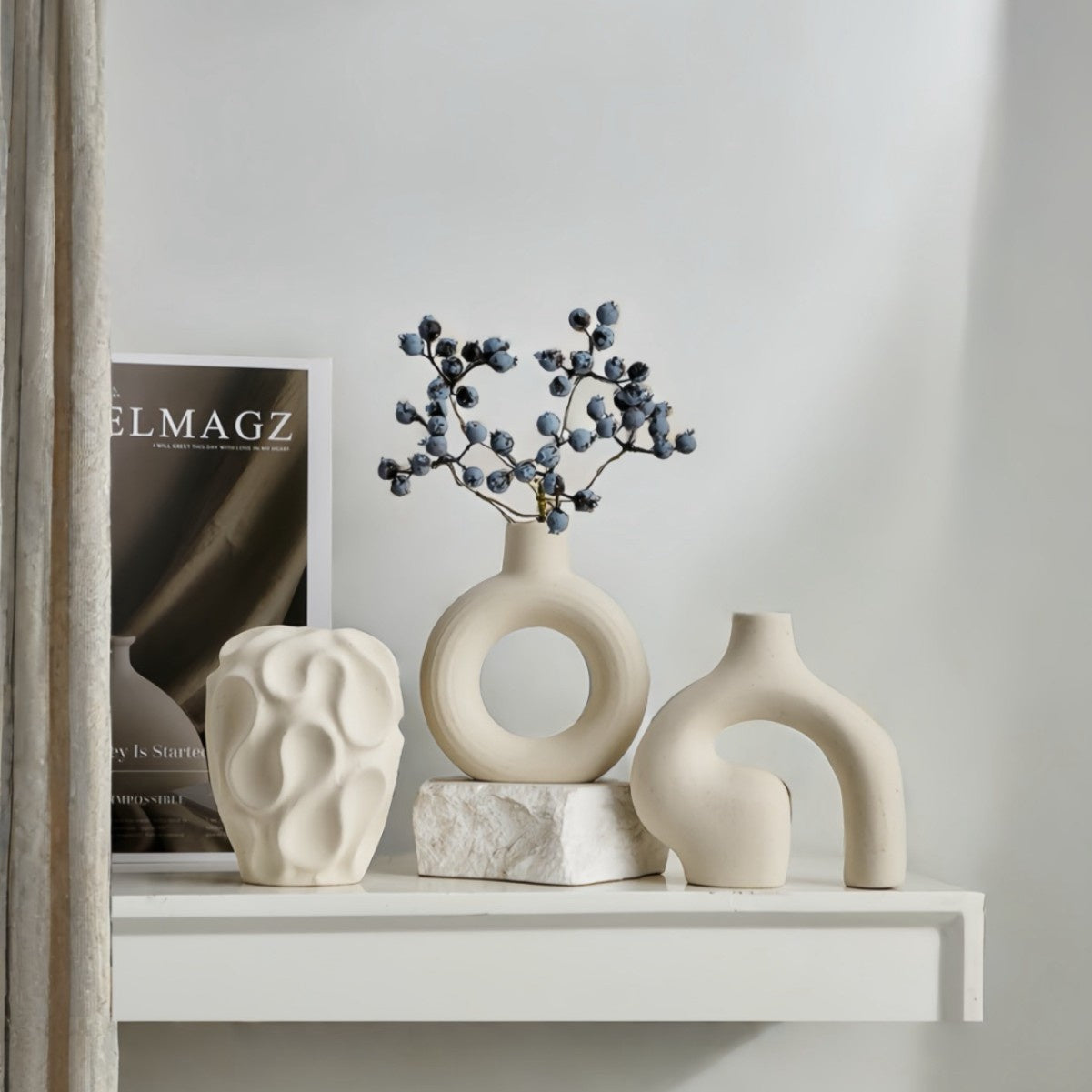 3pcs\u002Fset Boho Ceramic Vase - Round & Donut Shaped, Geometric Pattern, Modern Nordic Minimalist, Ideal for Trendy Home Decor, Living Room, Entryway, Coffee Table, Entryway Decor, Minimalist Design, Artisanal Ceramics, Durable Pottery, Decorative Vases
