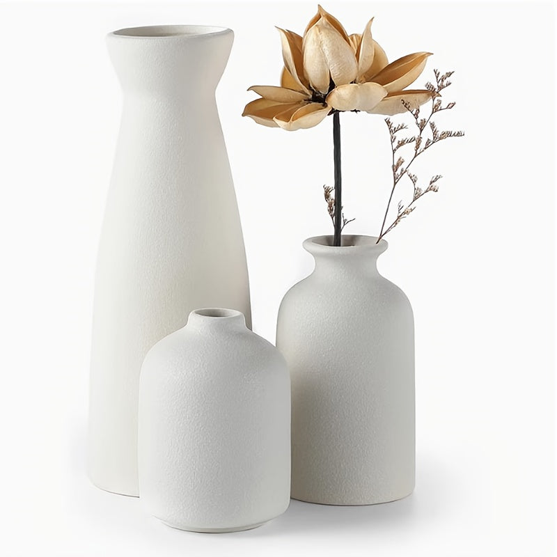 3pcs Boho\u002FBohemian Ceramic Vase Set - Matte Nordic Minimalist Modern Geometric & Floral Designs for Elegant Home Decor | Perfect for Living Rooms, Entryways, Bookshelves, TV Consoles, Bathroom Vanity | Holiday Birthday Gifts Vases Home Decor