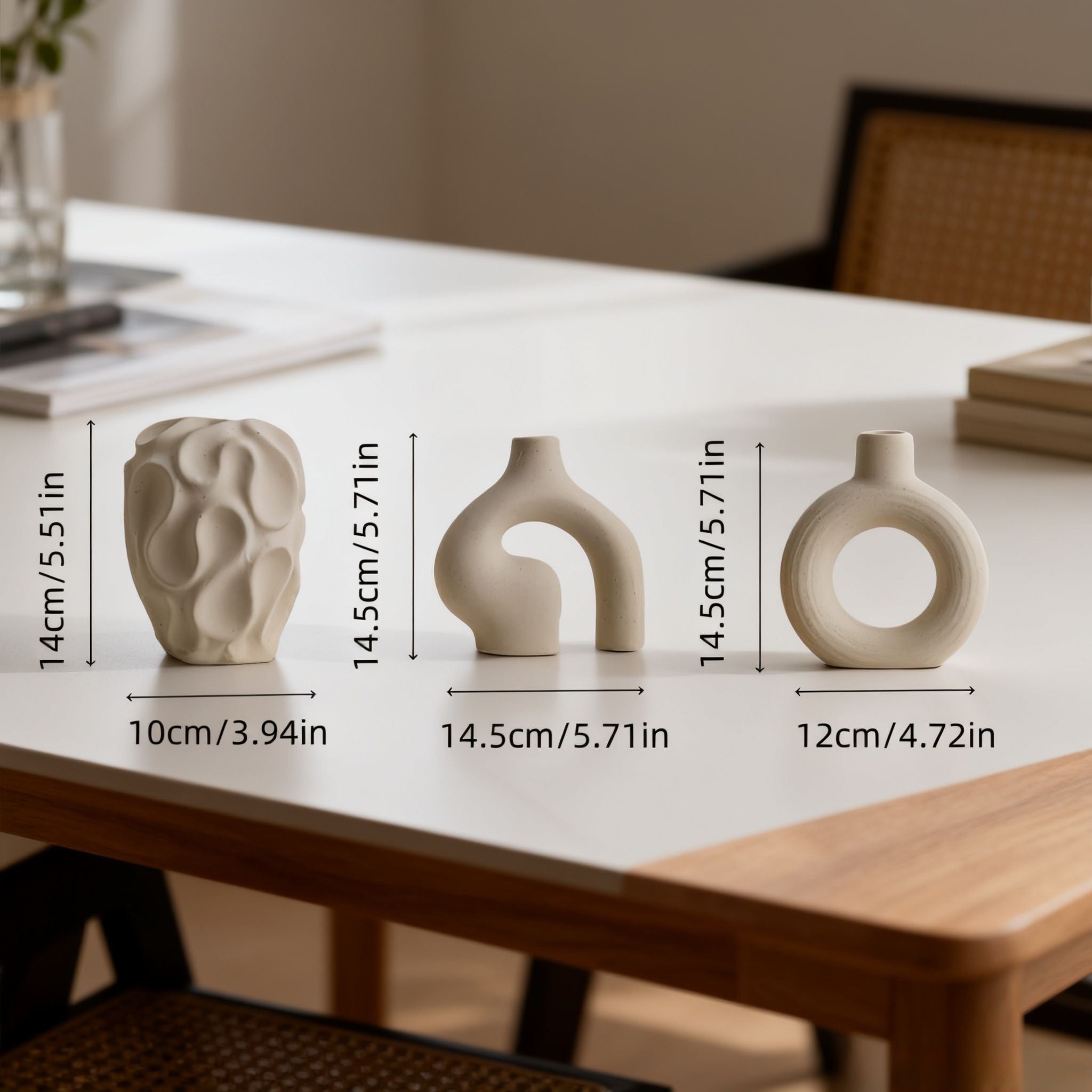 3pcs\u002Fset Boho Ceramic Vase - Round & Donut Shaped, Geometric Pattern, Modern Nordic Minimalist, Ideal for Trendy Home Decor, Living Room, Entryway, Coffee Table, Entryway Decor, Minimalist Design, Artisanal Ceramics, Durable Pottery, Decorative Vases