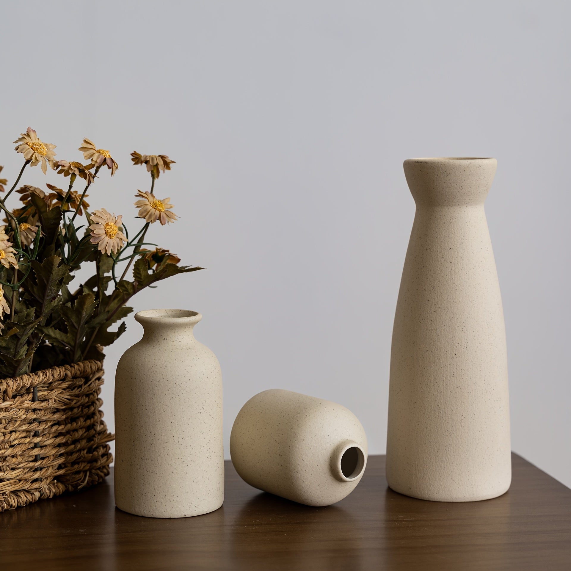 3pcs Boho\u002FBohemian Ceramic Vase Set - Matte Nordic Minimalist Modern Geometric & Floral Designs for Elegant Home Decor | Perfect for Living Rooms, Entryways, Bookshelves, TV Consoles, Bathroom Vanity | Holiday Birthday Gifts Vases Home Decor
