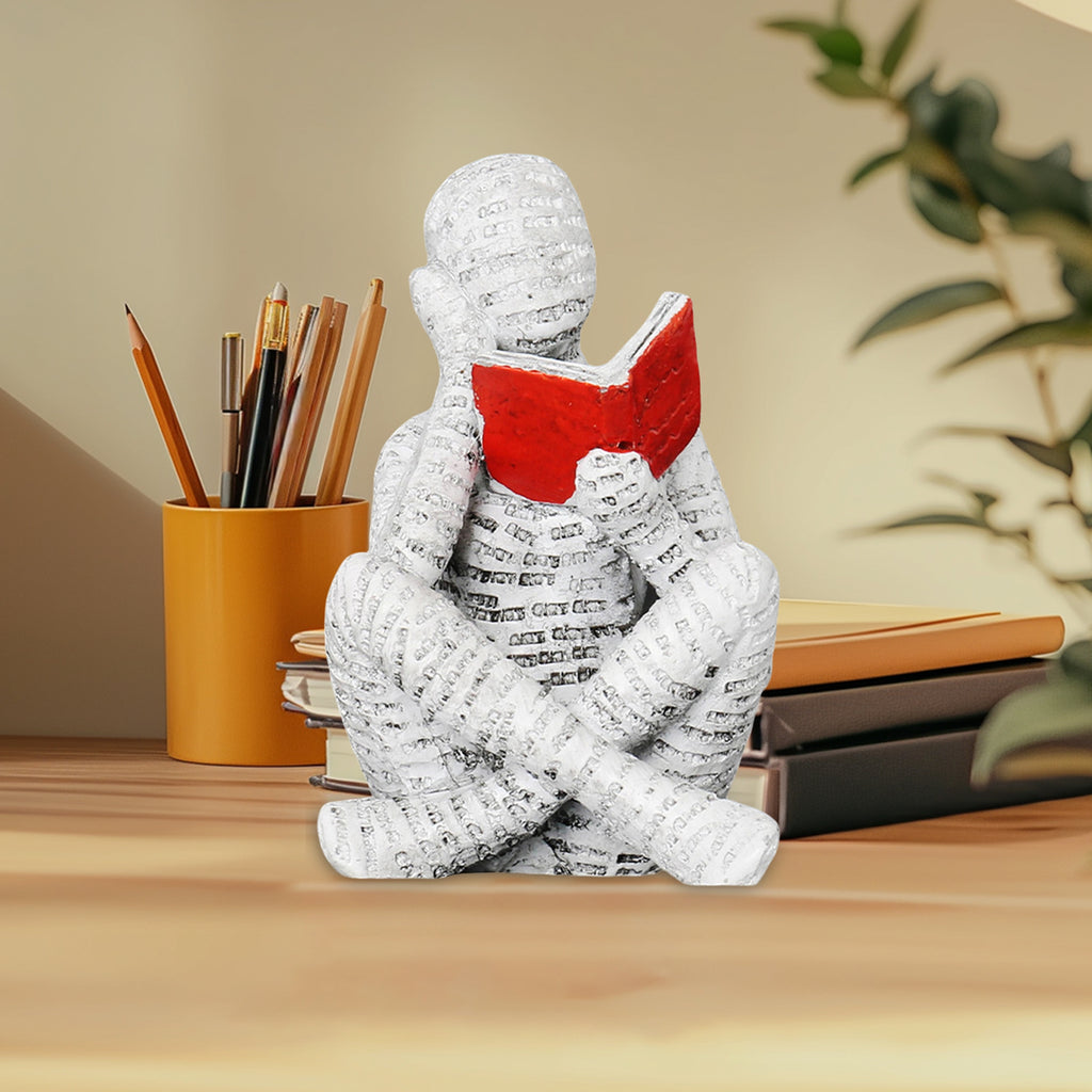 2pcs Reading Man Figurines Set Modern Simple Couple Holding Red Book Resin Statue Desktop Ornament Home Office Decor