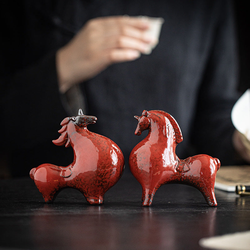 Small Ceramic Tang Horse Ornament | Wealth-Attracting Zodiac Display, Chinese Traditional Decor for Living Room, Entrance, Wine Cabinet, Office Desk