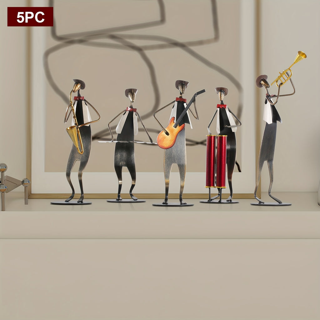5pcs Handmade Metal Cowboy Band Musical Instruments - Hand-Painted Baked Paint Band Sculptures (Trumpet, Drum, Piano, Guitar, Saxophone) for Western Music-Themed Party Decor, Room, Collectible Gift for Musicians & Music