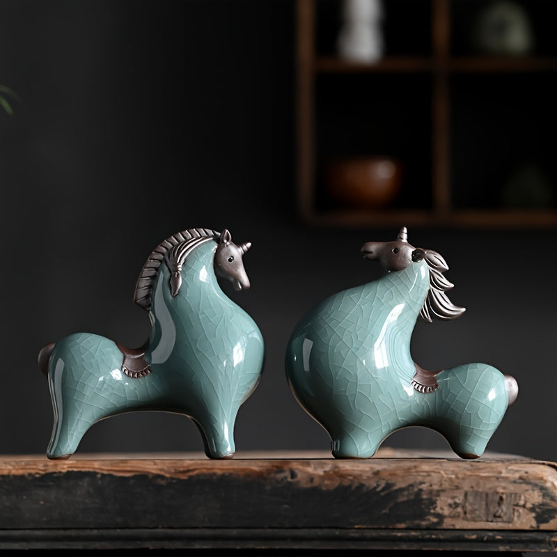 Small Ceramic Tang Horse Ornament | Wealth-Attracting Zodiac Display, Chinese Traditional Decor for Living Room, Entrance, Wine Cabinet, Office Desk