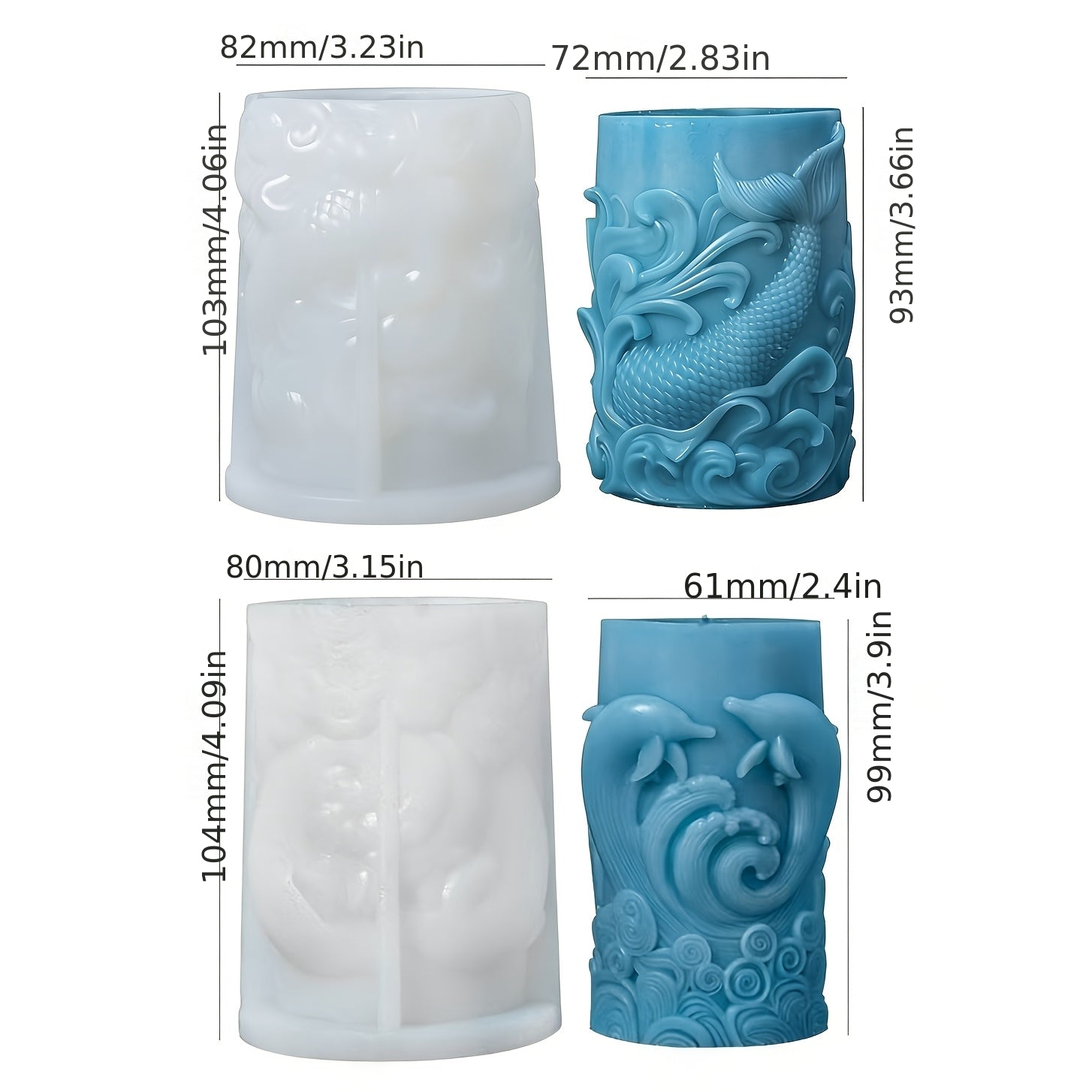 2pcs Silicone Molds for Dolphin & Wave Scented Candle, Resin & Wax Craft, Coastal Grandmother Home Decor, Perfect Beach House Candle for Bedroom Bathroom, Ideal Nautical Gift