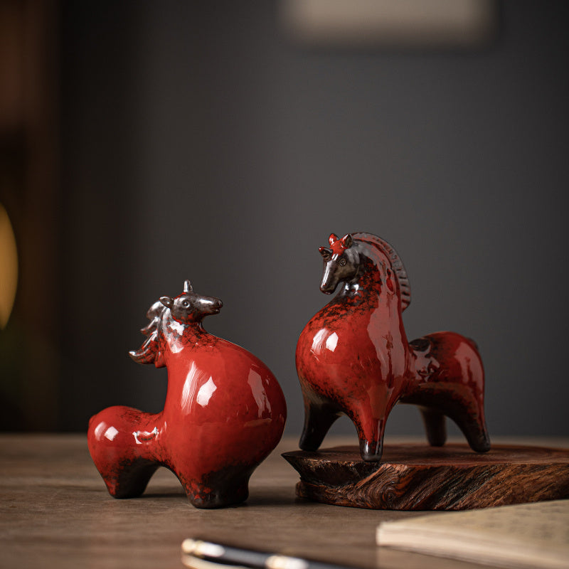Small Ceramic Tang Horse Ornament | Wealth-Attracting Zodiac Display, Chinese Traditional Decor for Living Room, Entrance, Wine Cabinet, Office Desk